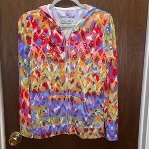 Onque Casuals size S full-zip knit hoodie w/colorful print